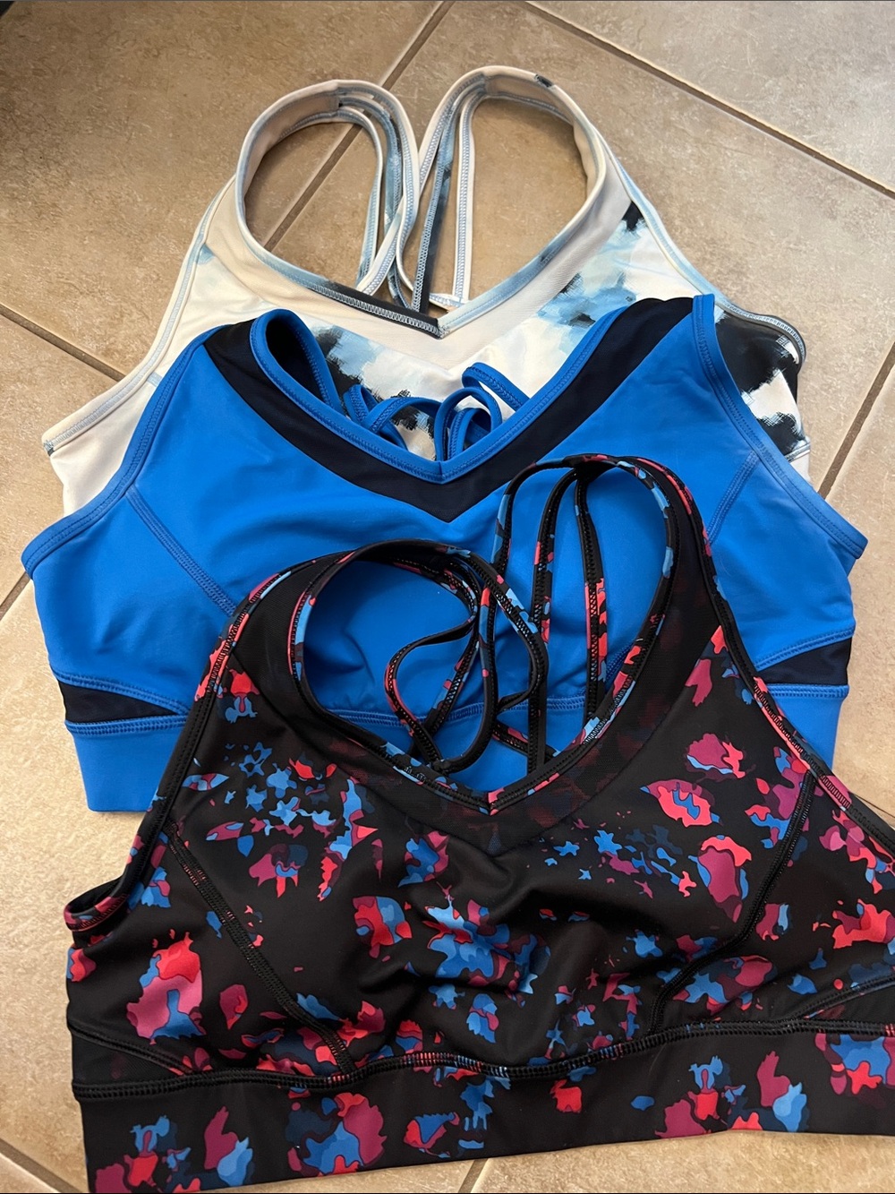 Lululemon Women’s Strappy Sports Bras - Black Multi, Blue, White/Gray